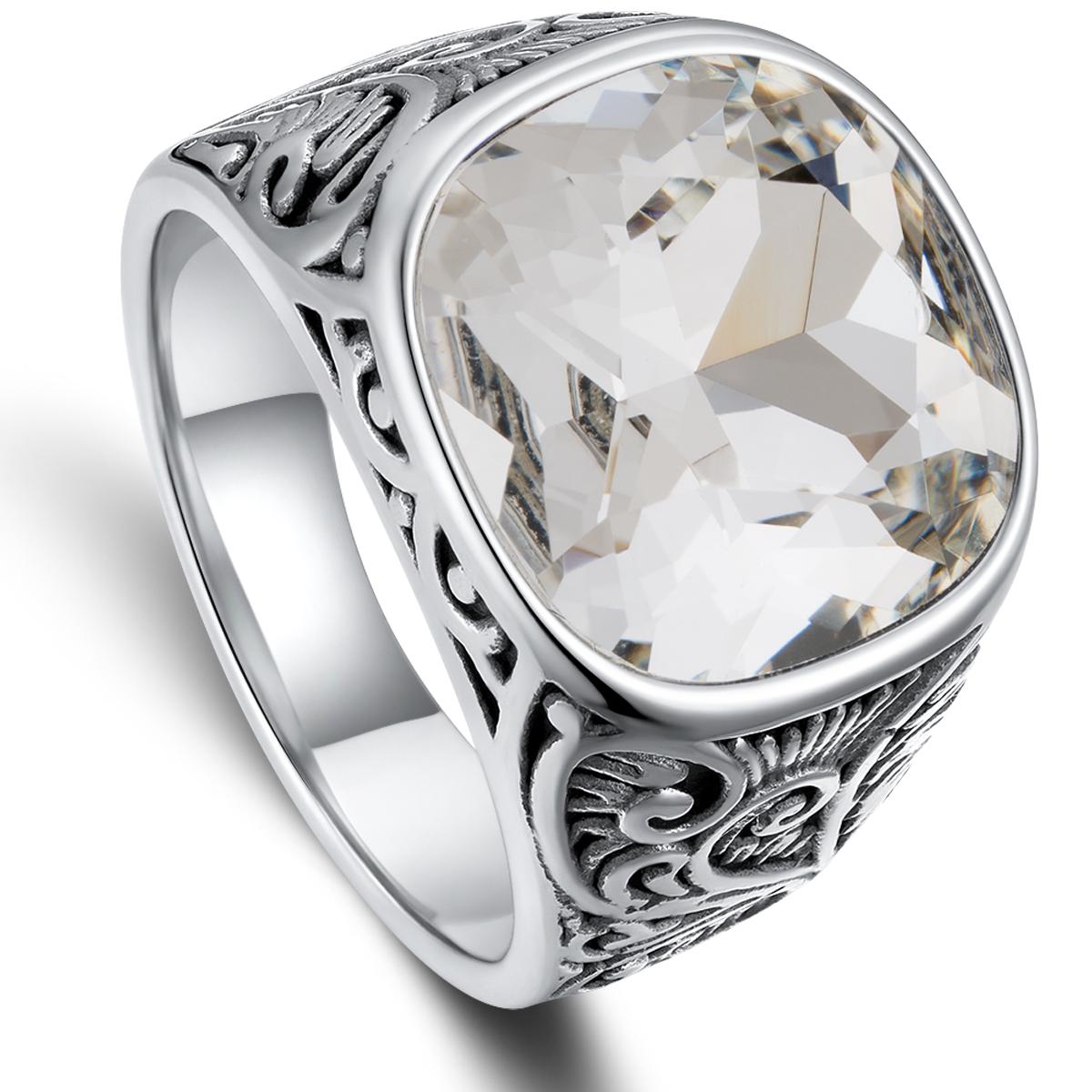

1pc Retro European American Style Men S 316L Stainless Steel Ring, Fashionable Simple Creative Design, Synthetic Faux Gemstone, 8 белый