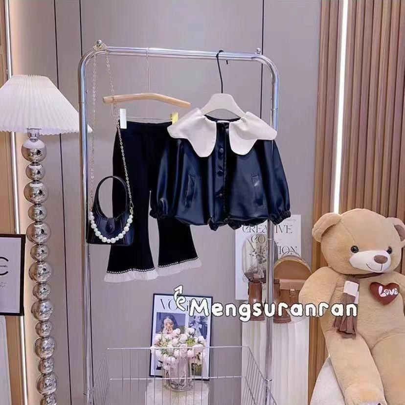 2025 Módní kožená bunda s klopami pro malé holčičky - Trendy podzimní svrchní oděv