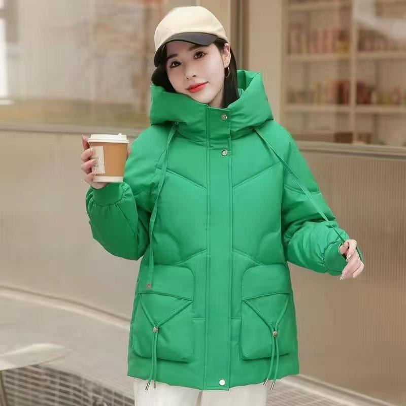 New Shiny Down Quilted Women's Long Loose Thick Quilted Women Hooded Bread Coat