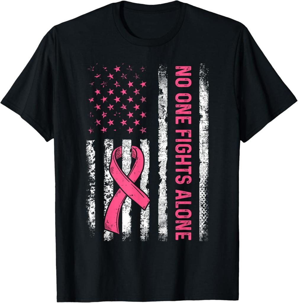 No One Fights Breast Cancer Alone American Flag Pink Unisex T-Shirt