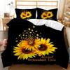 Sunflower Duvet Cover Set Yellow Flower Bedding Set Sunflower Botanical Floral Garden Bloom Print On Black Polyester Quilt Cover