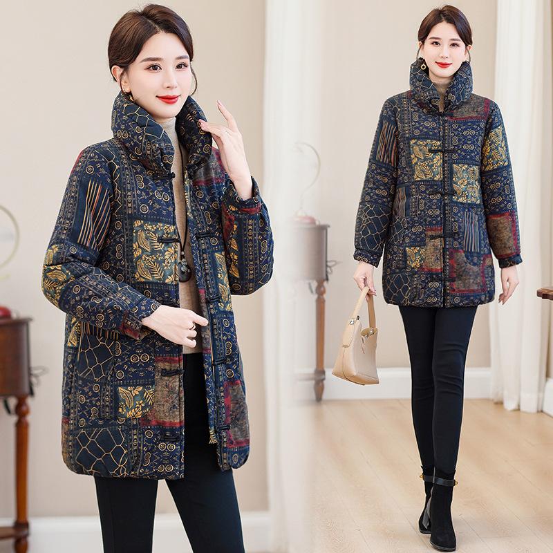 New Women's Cotton Jacket, New Chinese Mid-length Padded Jacket, Fleece Winter Jacket, Thickened Cotton Jacket
