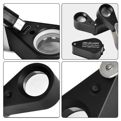 10X 20X 30X Lupa de Lente de 21 mm Plegable para Joyería con Luz LED para Gema y Moneda