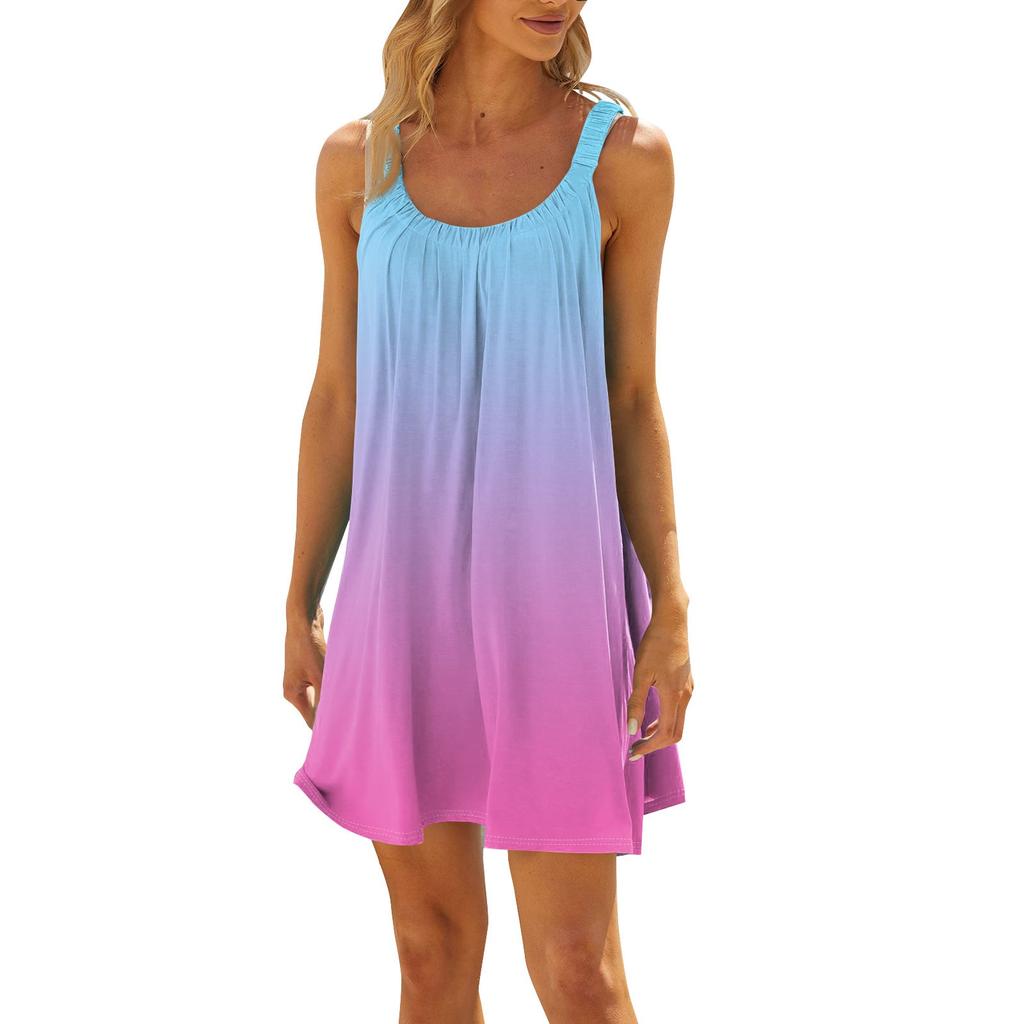 Women's Fashion Summer Beach Casual Print Sleeveless Cute Sling Dress