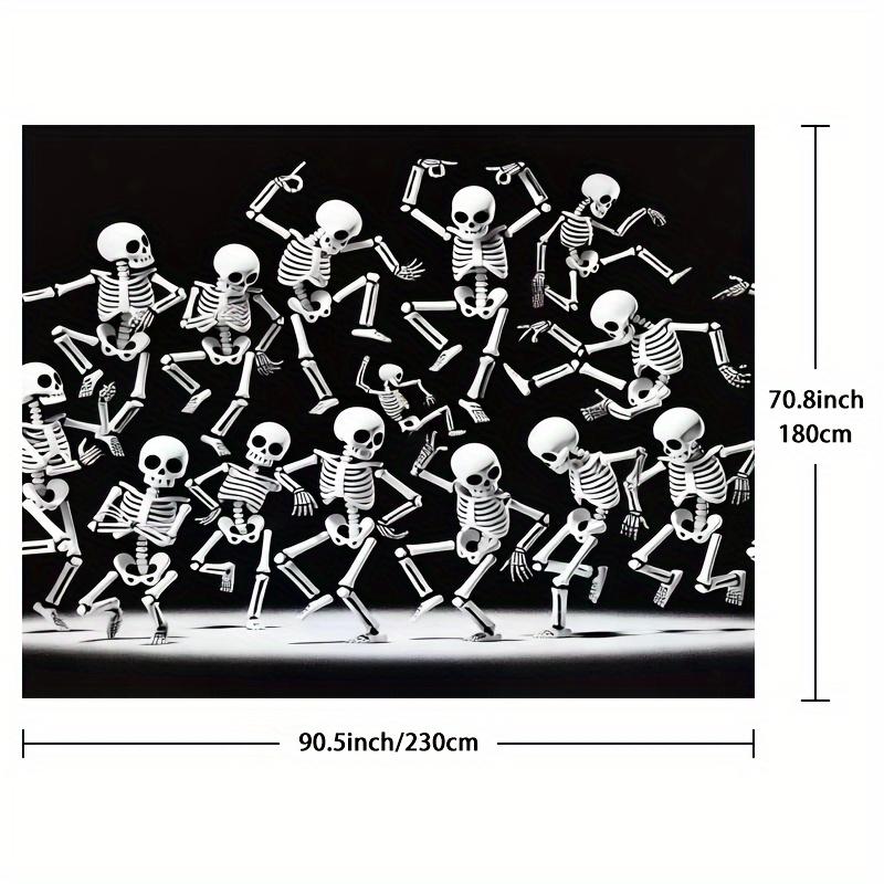 Halloween Skeleton Dance Photography Background | Terrifying haunted house  full moon  pumpkin lantern  and bat design