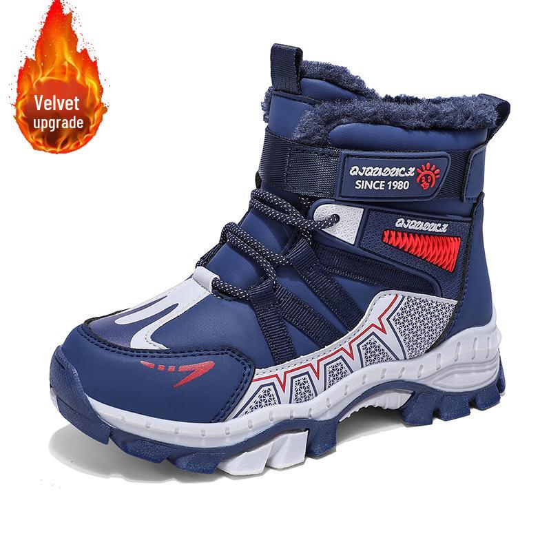 

Зимние высокие ботинки для мальчиков 2025 года с противоскользящими стальными когтями и плюшевой подкладкой. 36 синий/глубокий