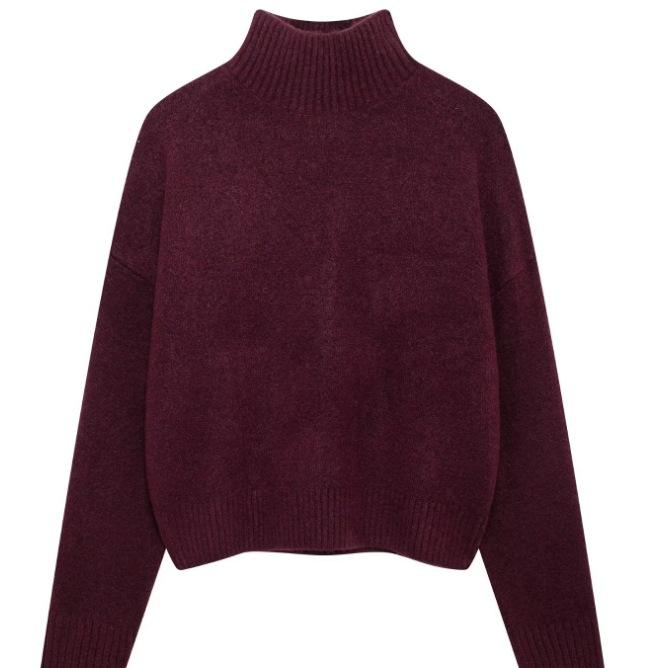 Women'S Turtleneck Fashion Versatile Solid Color Knitted Pullover Sweater
