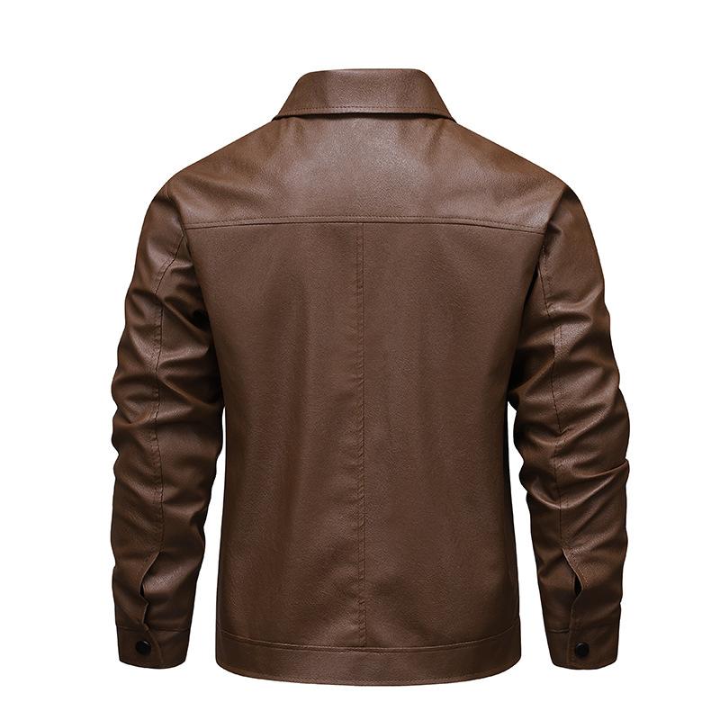 PU Leather Jacket Men's Jacket Trendy Spring and Autumn New Retro Solid Color Lapel Slim Leather Jacket Men