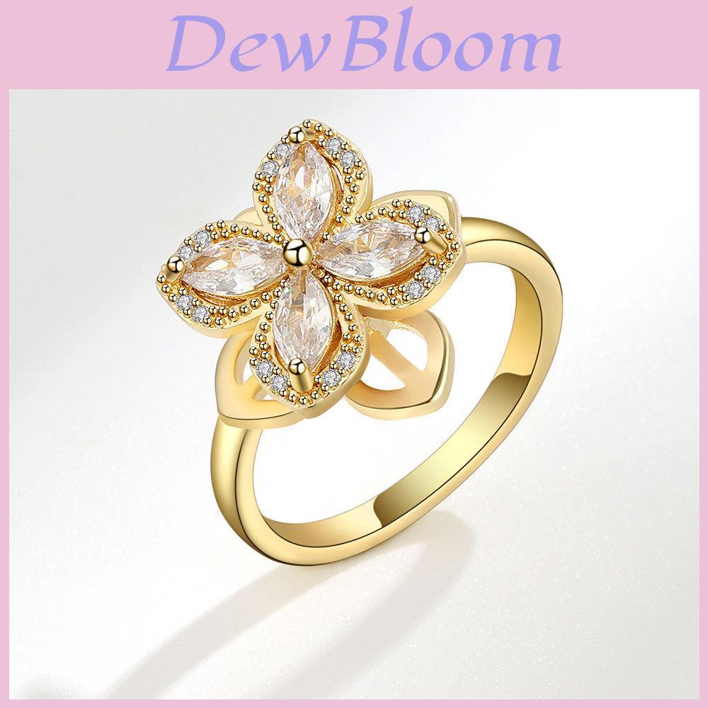 Geometric Flower Zircon Adjustable Ring For Women With Electroplated Copper Hand Jewelry