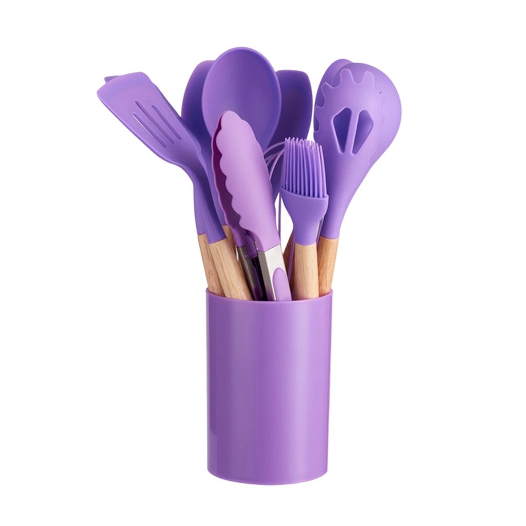 Kitchen Utensils Set 12 Pieces Nonstick Silicone Cooking Utensils Wood Handle Silicone Cooking Utensils Set With Holder Dishwasher Safe