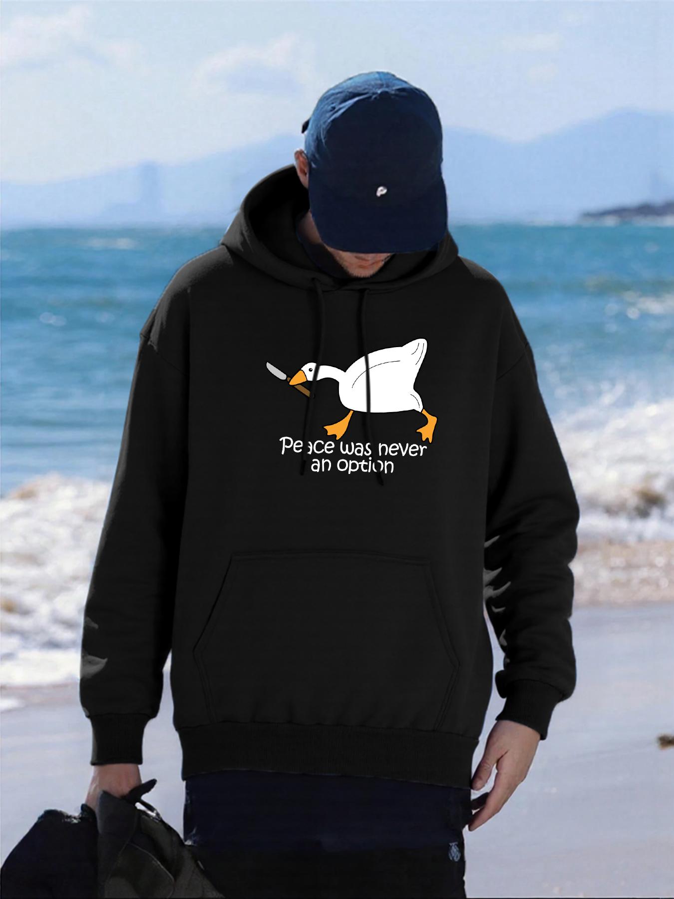 

Peace Was Never An Option Duck Printing Hoodies Male Autumn Casual Hoody Fleece Comfortable Pullover Pocket Loose Streetwear 2XL