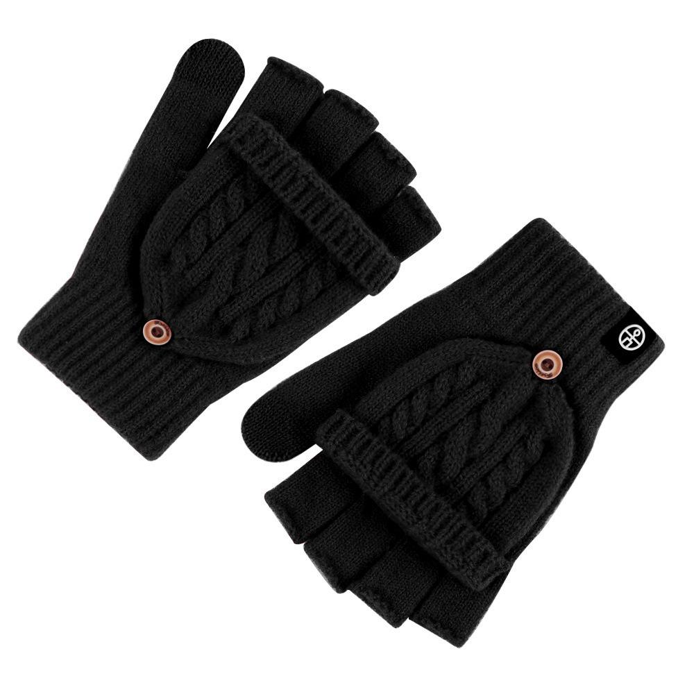 Gants Tricotés pour Femmes à Couverture Rabattable Mignons à Double Usage Gants en Laine Hiver Chaud Demi-Doigt Doigt Découvert Gants en Fourrure de Lapin
