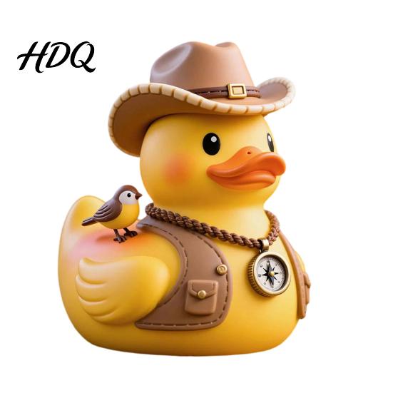Fun Animal Ornament Yellow Duck with Mountaineering Gear Outdoor Explorer Theme Decorative Novelty Gift Figurine Synthetic Resin Statue for Desktop
