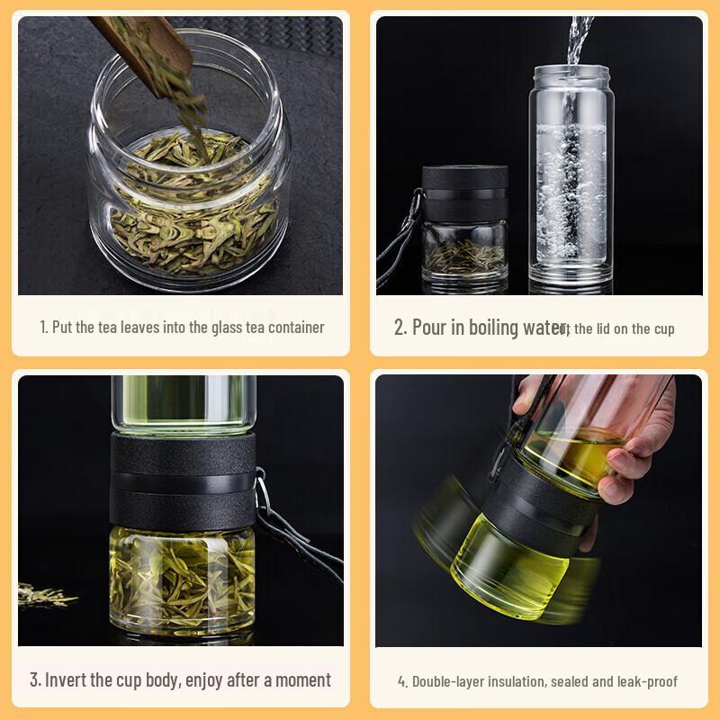 Tianxi 500ml Double-Layer Glass Tea Infuser Bottle