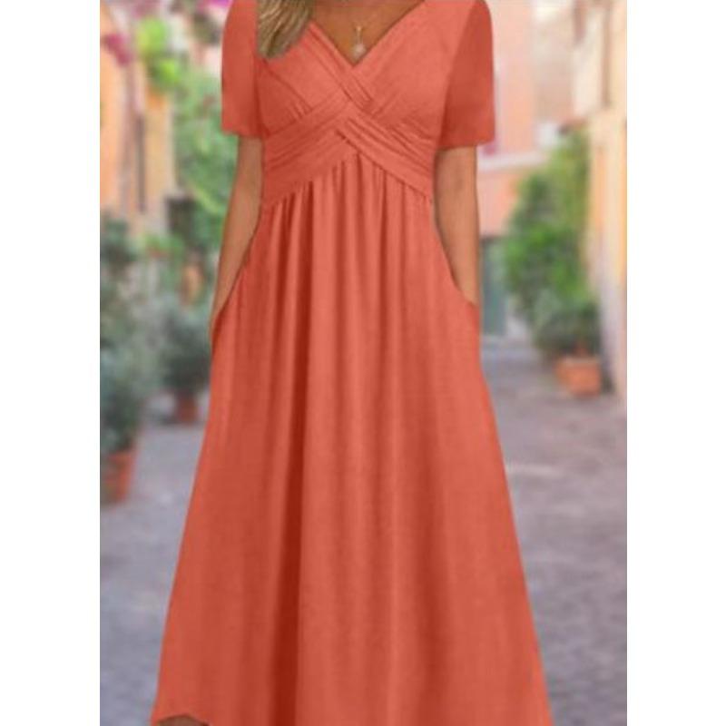 

Summer New Solid Color Short Sleeved Dress 5XL оранжевый