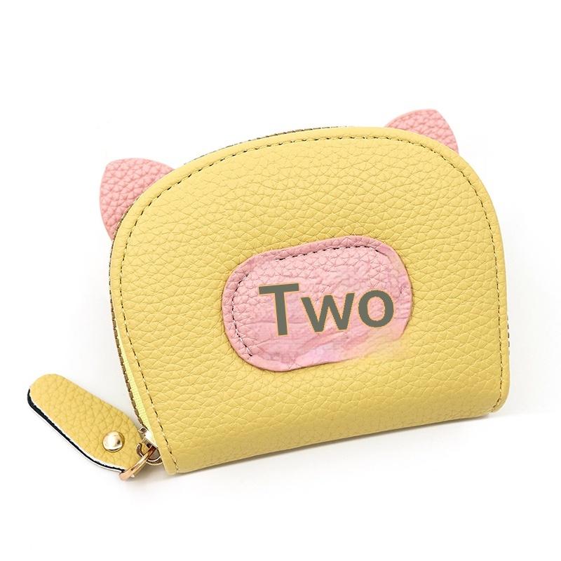 PU Leather Cartoon Pig Multi Card Slot Holder Zipper Coin Purse Soft Touch Clip Wallet for Women Kids Party Use