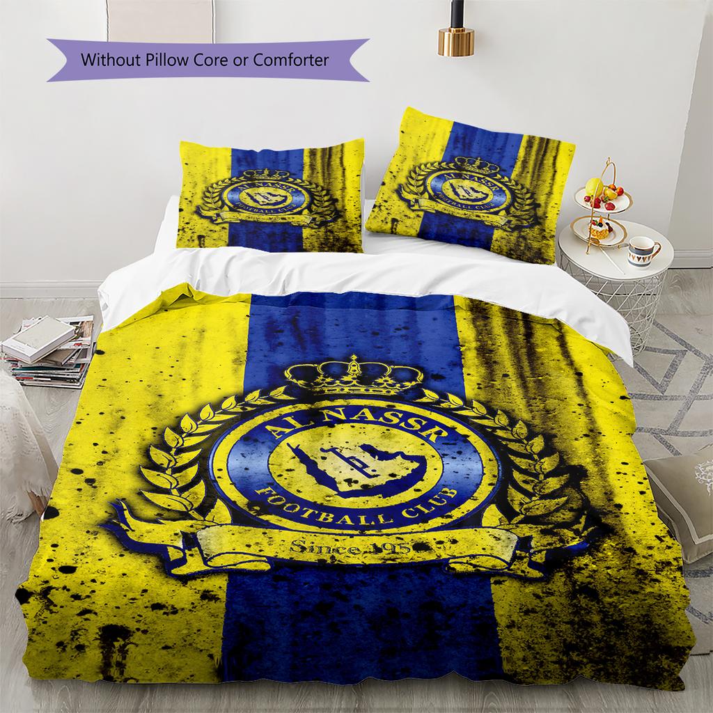 Ložní prádlo se vzorem Al-Nassr, Sada přikrývek, Povlak na přikrývku, Povlak na polštář, Domácí dárek k narozeninám (1 * povlak na peřinu + 2 * povlak na polštář, bez jádra)