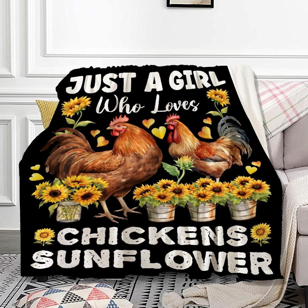 Chicken Blanket for Girls Sunflower Chicken Gifts for Women Soft Cozy Blanket for Couch Bed Sofa Colorful Rooster Blankets 40x50inches