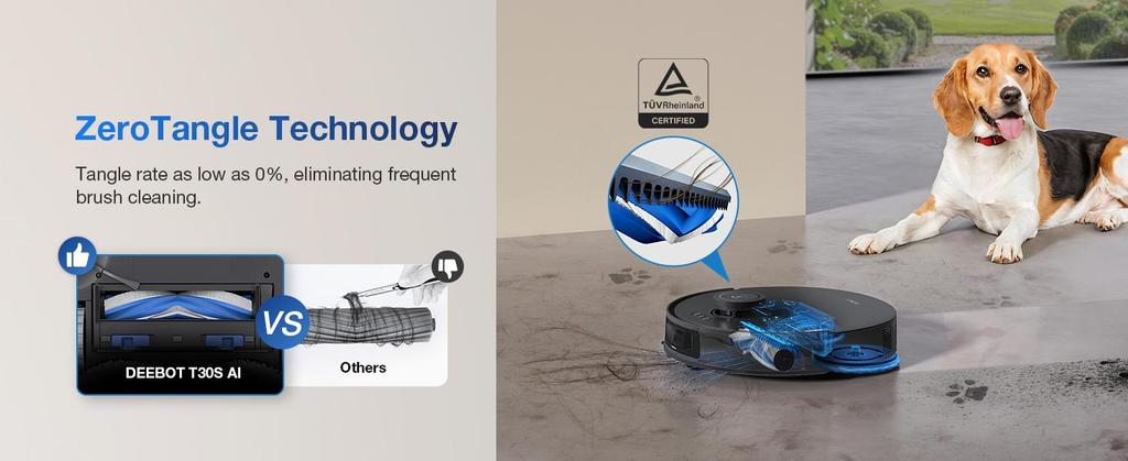 ECOVACS Deebot T30S Pro Robot Vacuum Cleaner with Wiping Function, 11,000 Pa, ZeroTangle Technology, 70°C Hot Water Wiping When Washing