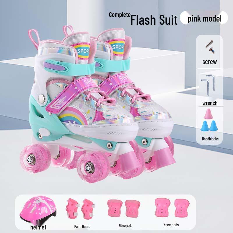 New Double Row Rubber Wheel Roller Skates for Kids - Beginner Two-in-One Inline & Four-Wheel Options for Boys & Girls.