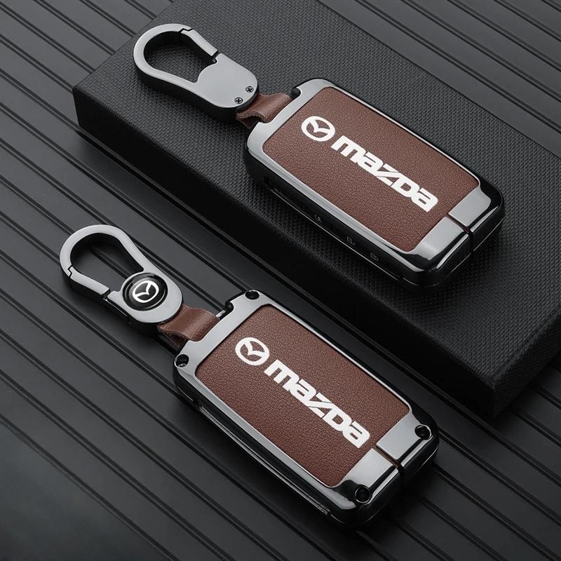 Leather Car Smart Key Case Cover Shell For Mazda 3 5 6 SKYACTIV Axela Atenza CX30 CX5 CX8 CX9 MX5 RX8 RX7 BT50 Keychain Protecto