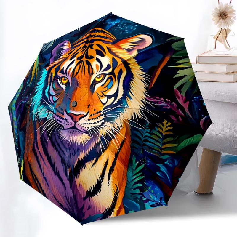 1pz Ombrello Automatico Apri/Chiudi Tigre Giungla Ombrello Pieghevole Compatto, Ombrello Portatile per Tutte le Stagioni per Donna/Uomo F1124017