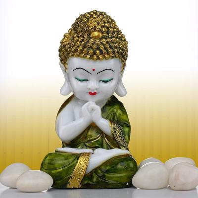 Polyresin Buddha Idol Decorative Showpiece Little Baby Monk Buddha, (Green)