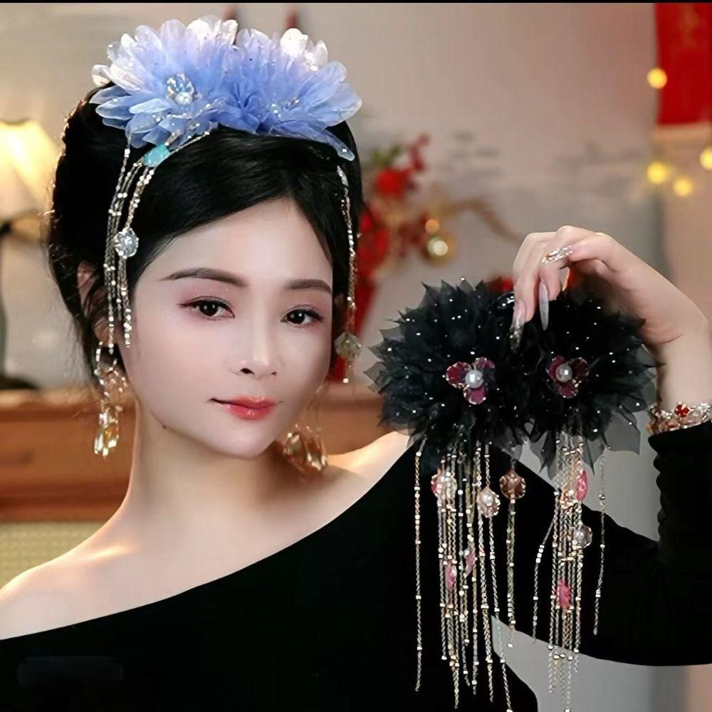 

Mesh Tassel Hair Claw Headwear Flower Claw Clip Fashion Shark Clips Women Girl світло-синій колір