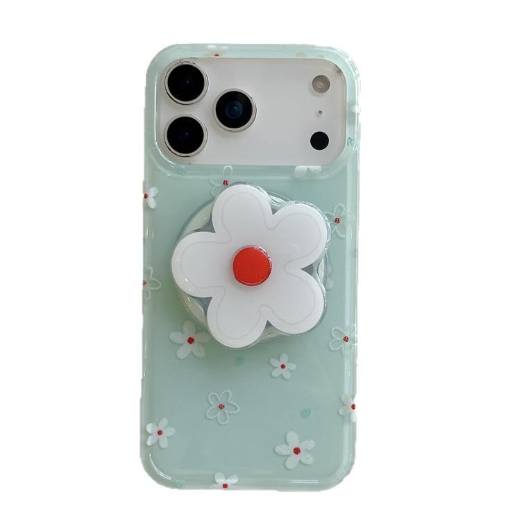Mint Green & White Floral Magnetic Case for iPhone 17/16 Pro Max/15 Pro
