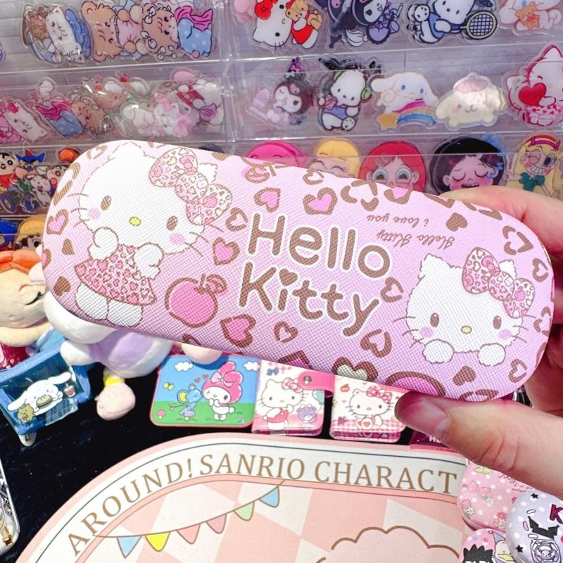 Hello Kitty Glasses Case Cute Girly Heart Leather Myopia Glasses Case Shockproof Anti-pressure Girls' Storage Glasses Box Gift