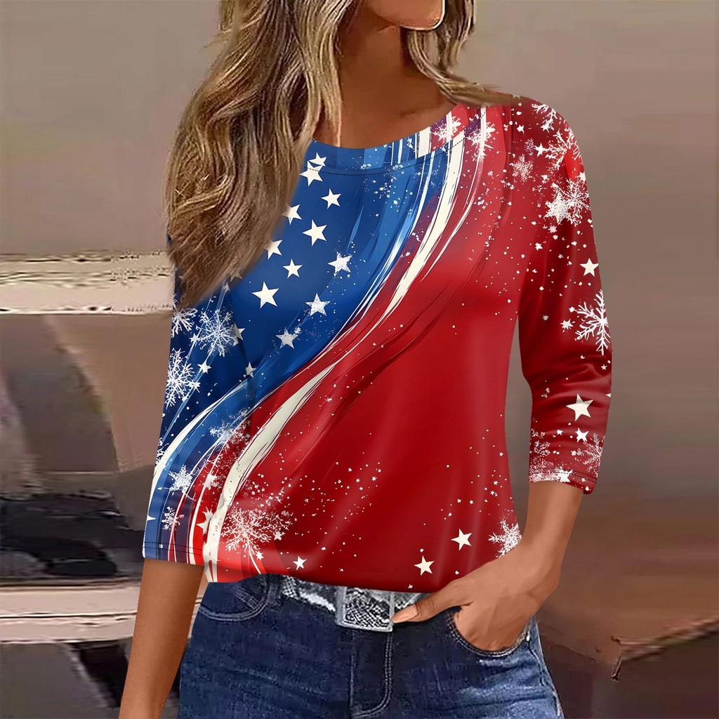 Damen T-Shirt Print 3/4 Ärmel Alltagsmode Basic Rundhals Reguläres Oberteil