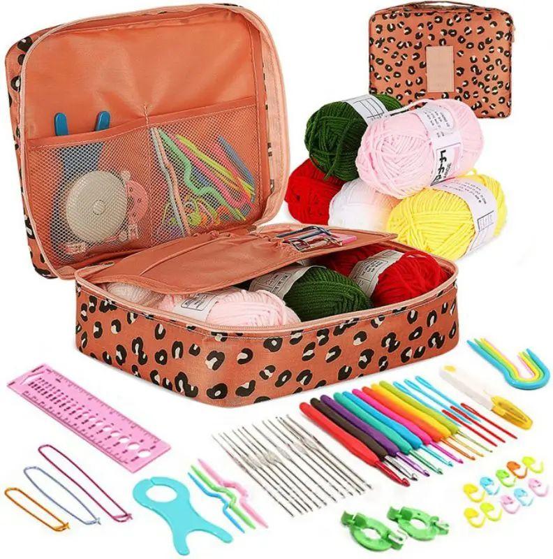58 Pcs Crochet Set Knitting Set DIY Beginner Crochet Hand Knitting Set Material Package Portable Yarn Knitting and Storage Tool one size