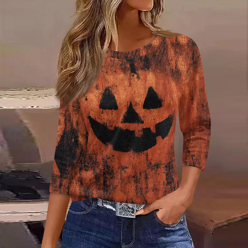 3/4 Length Sleeve Womens Tops Floral Print Vintage Fashion Casual Loose With Round Neck Plus Size Shirts