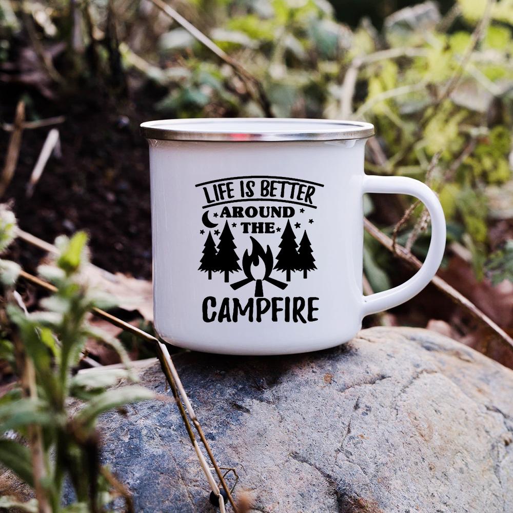 Sunset Forest Creek Creative Enamel Coffee Mugs Outdoor Travel Water Cups Camping Bonfire Party Beer Drink Milk Mug Best Gifts