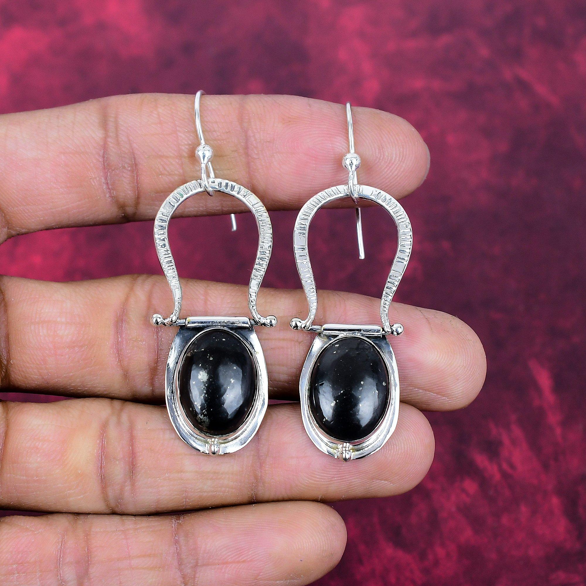 

Shungite Jewelry, 925 Solid Sterling Silver Earrings Jewelry, Handmade Earrings Gemstone Jewelry For Women 2.63 Inches