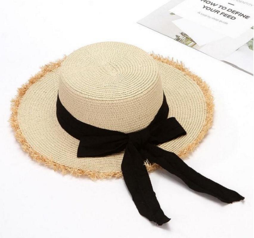 

New Tassel Female lace bow bowknot straw hat Summer Women ladies casual floppy Sun hat Ribbon Sunscreen cap for beach kids бежевий