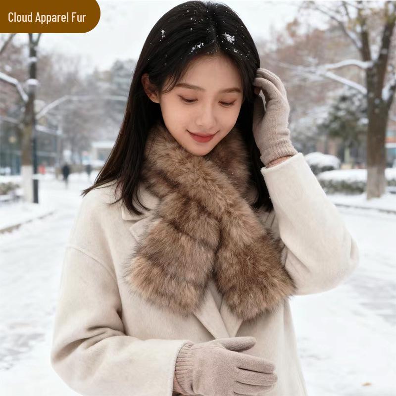Korean Style Double-Sided Faux Mink Fur Scarf: Women's Thick Warm Neck Warmer for Autumn/Winter - Versatile & High-End Feel