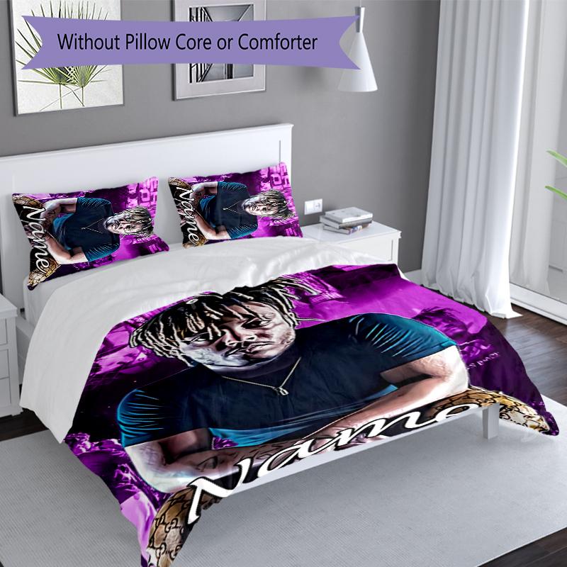 3pcs Custom Name Juice WRLD Set,Includes 1 Duvet Cover and 2 Pillowcases,All-season Bedroom Decor