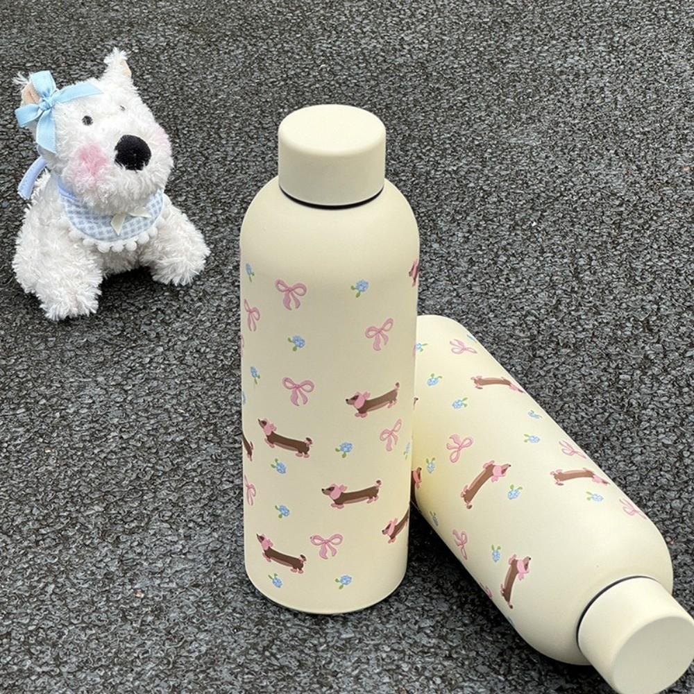 500ml Insulated Cup Bowknot Dachshund Travel Insulated Flask Water Bottle  Sports Activities