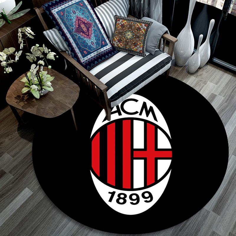 Tappeto Rotondo Stampato AC Milan, Tappeto Circolare Lavabile Antiscivolo per Soggiorno Camera da Letto Sala Giochi, Decorazione per Tifosi Sportivi, Regalo per Feste Compleanni