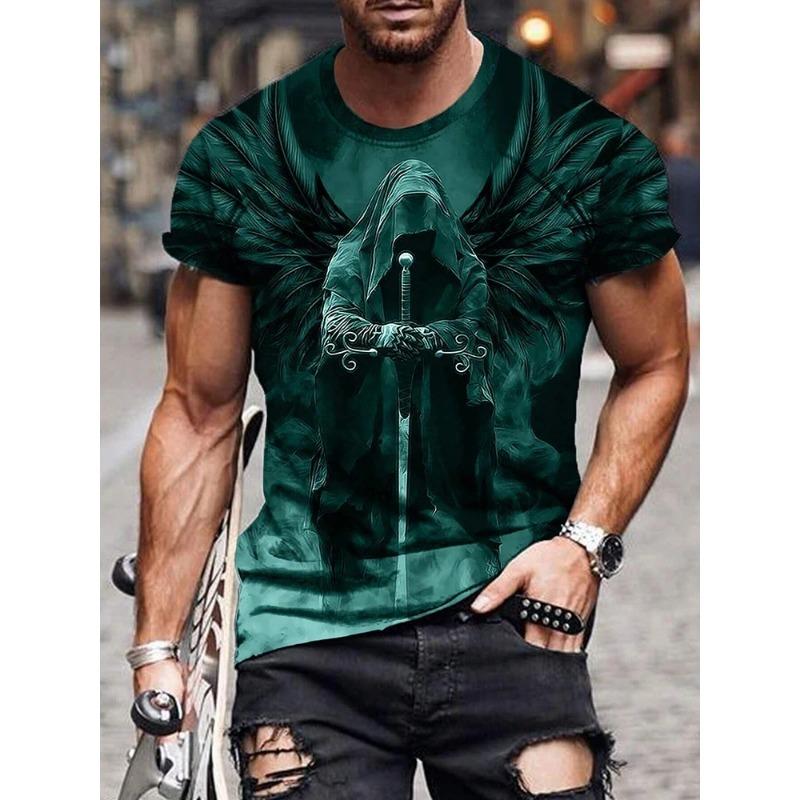 Summe Street Men's T-shirt Skull Print Men's T-shirt Casual Short-sleeved Top Outdoor Sports Fashion Men's T-shirt