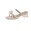 Rose cool slippers female summer wear new fairy gentle transparent thick heel rhinestone sandals female