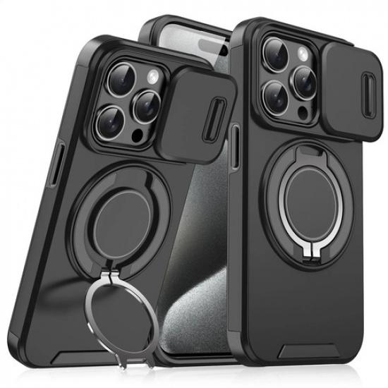 For iPhone 16 Pro Max Case, Magnetic Camera Cover Phonecover With 360° Rotating Ring Holder For For iPhone 16