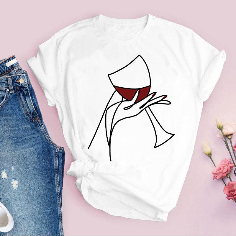 Rotweinglas Muster Reine Baumwolle Bedruckt Unisex und Damen Mode Trend T-Shirt Neu Personalisiert Rundhals Lässiges T-Shirt
