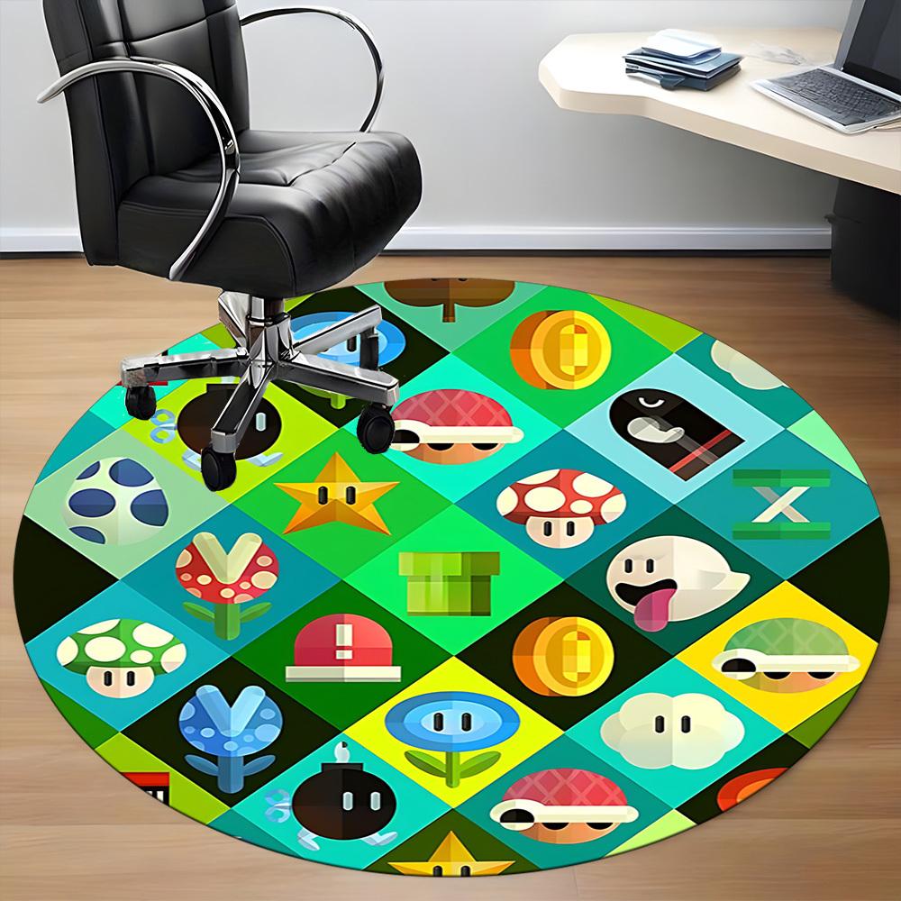 1PC Mario Characters Office Round Area Rug, Indoor Mat Suitable For Office, Under Office Chairs Bedroom Living Room Home Decor, Room Deco110