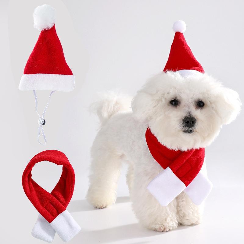 1-20PCS Christmas Pet Accessories Dog Christmas Scarf Hat Cat Hat Holiday Dog Costume Xmas Apparel for Pets