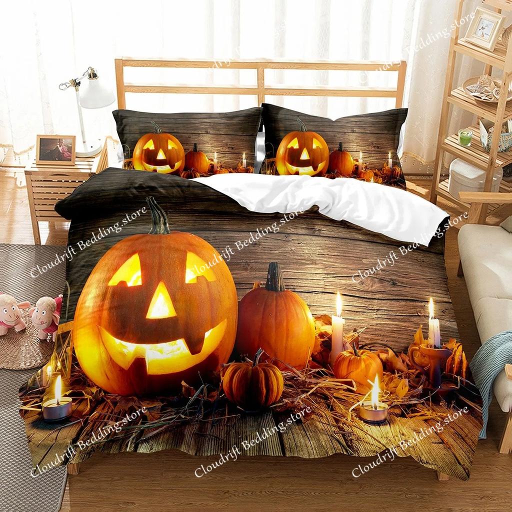 Set Copripiumino Lanterna di Zucca Poliestere Copripiumino King Queen Full Twin Size Set Biancheria da Letto Con Federe Regalo di Halloween