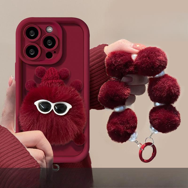 Applicable To Apple 15plus Mobile Phone Case Red IPhone 13/14promax Plush Briquette Bracelet 11/12 Silicone