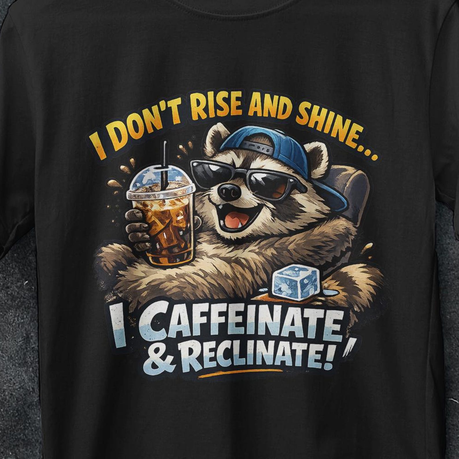 Raccoon Drinking Iced Coffee Shirt, Coffee Lover Shirt, funny, Raccoon Coffee Shirt, Animal Lover Gifts, Iced Coffee Raccoon, Raccon shirt L