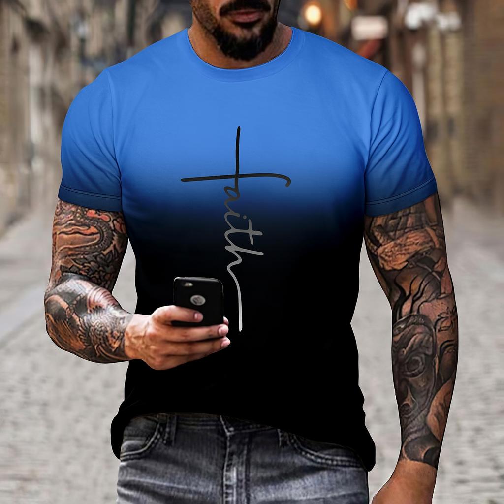 Jesus Men's Fashion Jesus Cross Print Faith T-shirt Casual Funny Jesus Saved My Life Shirt Short Sleeve Tee